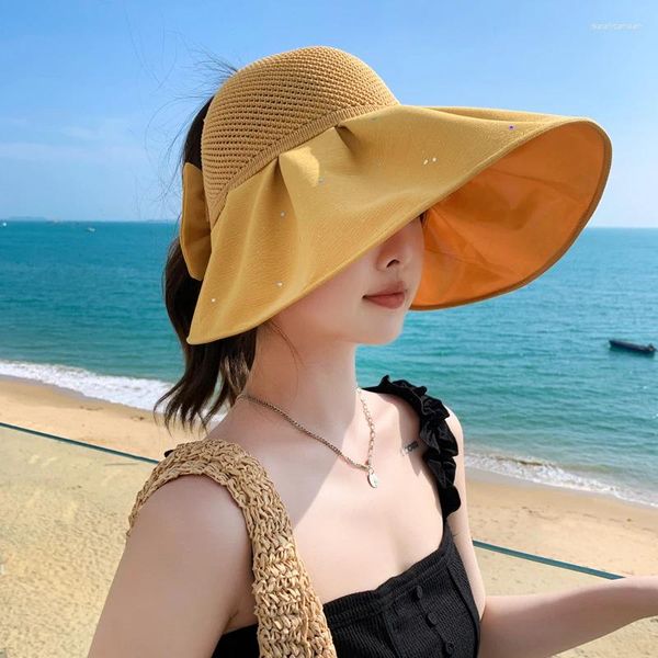 Cappelli larghi cappelli cappello da donna a maglia a maglie a maglia Open Top Sun Protection e traspirante Sun Shade Summer Wipple Big Eaves