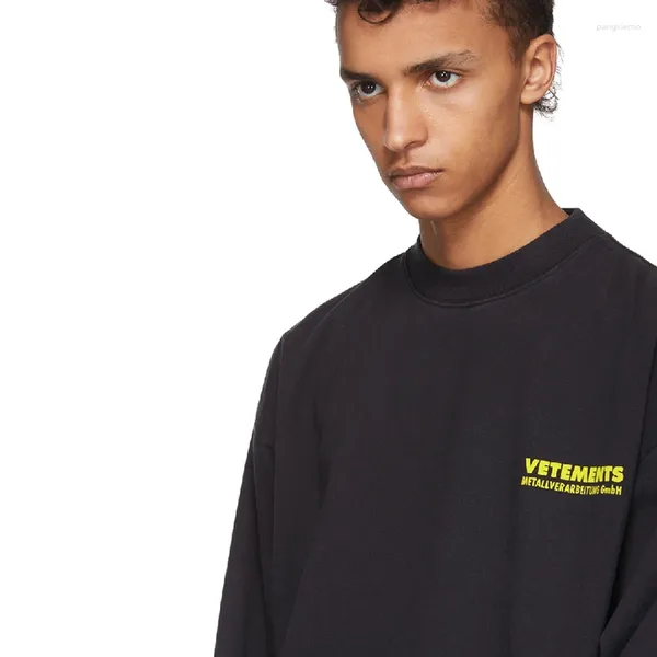 Erkek Hoodies Sweatshirt Unisex Sarı Mektup Metal Şirket Yuvarlak Boyun Gevşek Uzun Kol T Alt Baskılı Yüksek Kalite 2024 Bahar