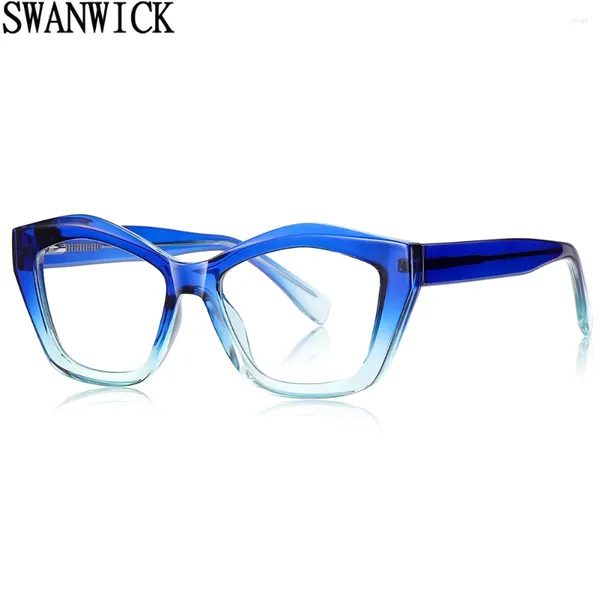 Sonnenbrille Swanwick TR90 Cat Eyes Gläser Rahmen Frauen CP Acetat Anti Blue Light Mode European Style Leopard Clear Lens