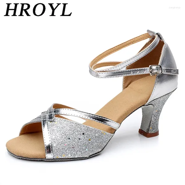 Sapatos de dança Hroyl Girls Latin Women Ballroom Modern Fish Head Dancing Ladies 3.5/5,5 cm Sandals Sandals