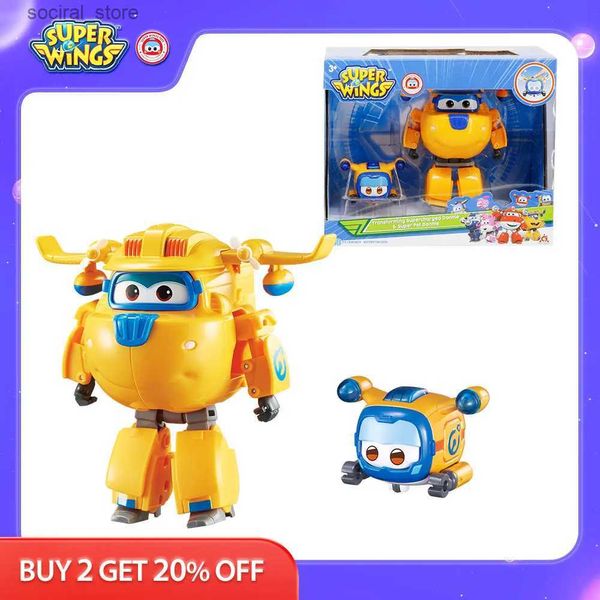 Action Toy Figuren Super Wings 2-Pack-Set 5 Transforming Donnie Flugzeug Roboter Actionfiguren +Super Pet Donnie mit leichten Kindergeburtstagsgeschenk Toys L240402