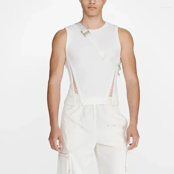 Tops cerebbe da uomo Mens Top White Sliose Casual Casual Male Summer Street Sleeveless Improvering a forma di I per gli uomini