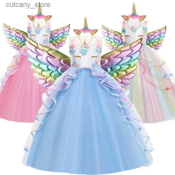 Vestido de menina vestido para meninas roupas de festa de aniversário vestido de bola de flor para crianças arco -íris princesa figurin cesto l240402
