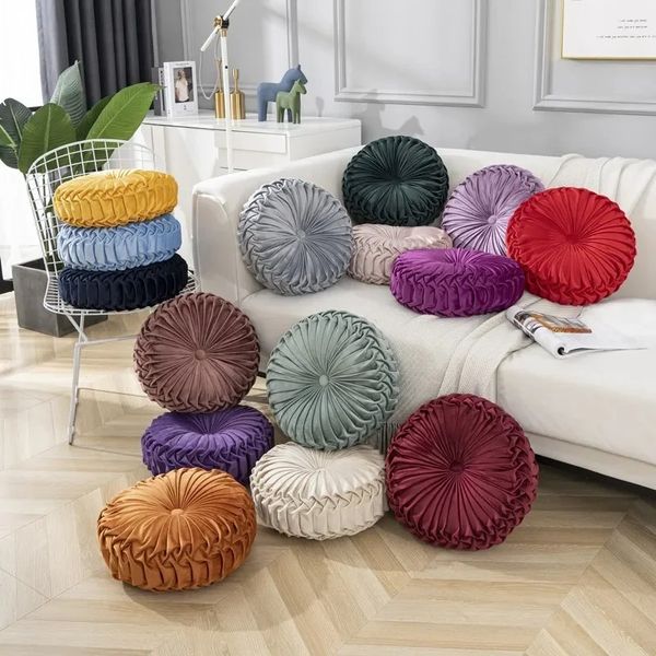 Velvet Falten Futon Round Kürbis Kissen für Couch Bodenkissen Kissen dekorativ für Home Sofa Stuhl Bettauto 35cmround Kissen für Wohnkultur