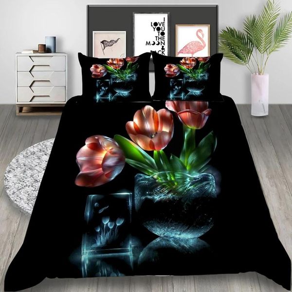 Bettwäsche -Sets Tulpenblumen 3D bedrucktes Set Duvet Deckungsabdeckungen Kissenbezüge Bettwäsche Bettwäsche Bettwäsche