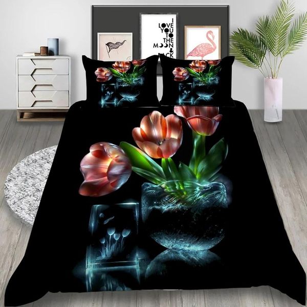 Bedding Sets Flowers Tulip Flowers 3D Conjunto de edredão Tampas de edredão Brophases Comforter Cama de cama de cama de cama