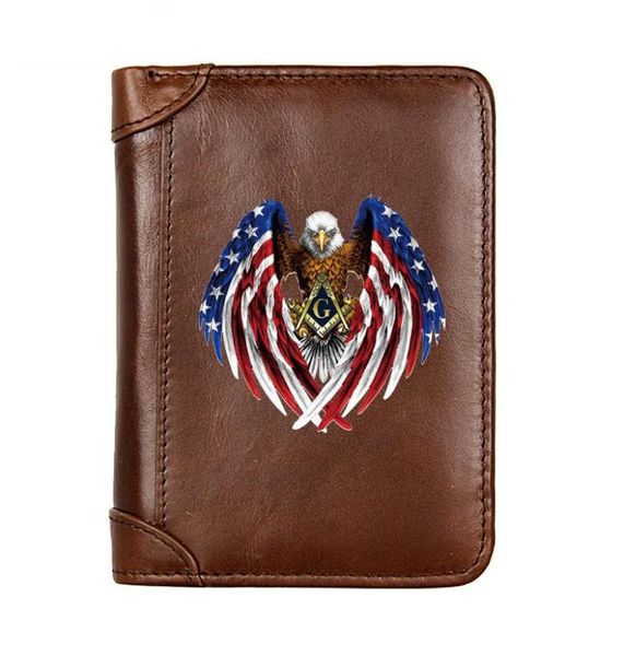 Carteiras luxuoso couro genuíno homem carteira bandeira americana maçomon bolso slim titular de cartão macho de bolsas curtas presentes de alta qualidade171717891