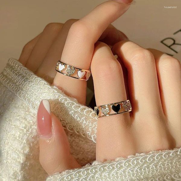 Rings a cluster Oro Color Heart Heart for Women Girls Girl White Black Love Eleganti Accessori per gioielli a doppio strato