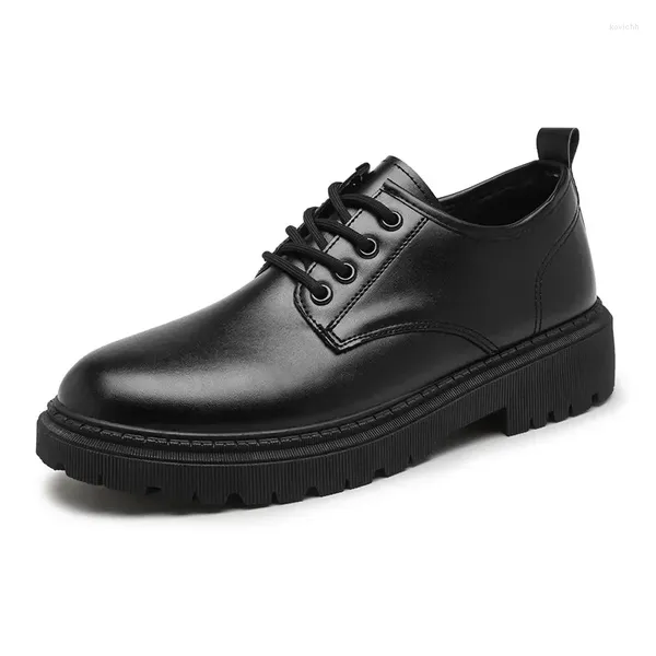 Повседневная обувь мужская формальная черная кожаная британская бизнес плоский низкий топ