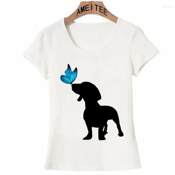 Frauen T-Shirts meine Freundin Dachshund und Schmetterling Druck T-Shirt Casual Women Lustige Hund weiße Tops Maiden Tees Cool