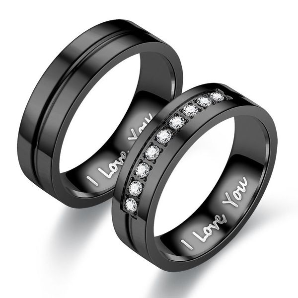 Designer de jóias da moda para anéis de casamento de casal titanium steel homens tocam letra clássica eu te amo anéis 6mm