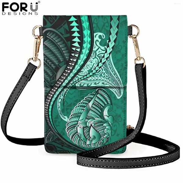 Bolsas de ombro forudesigns feminino Pu couro crossbody retro -polinésia tatuagem impressão moda feminina mini -celular bolsa de celular saco de menina