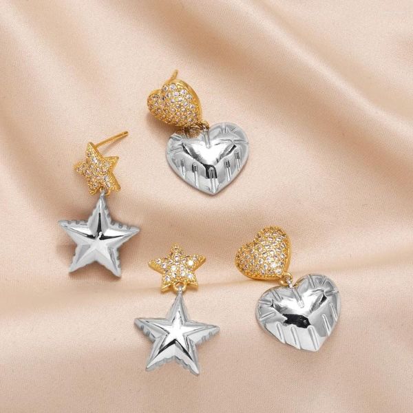 Brincos de garanhão Flola Gold/Silver Color Bubble Heart for Women Polded Star Ear Studs CZ Jewelry Gifts Ersz16