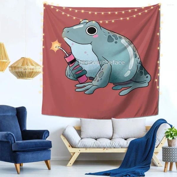 Tapestries Frog Toad Ribbit mit TNT Dynamit Stick Wanddekoration Tapestry Hooks Office Perfekter Geschenk weicher Stoff Multi -Stil