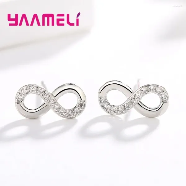 Orecchini per borchie Real Pure Pure 925 Sterling Sterling Infinity Love Bowknot per fidanzamento del matrimonio Cz Crystal Women Fashion Accessorio