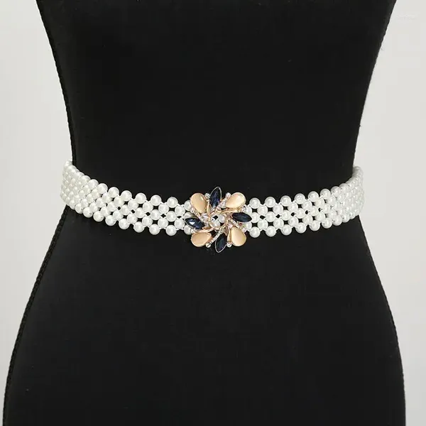 Gürtel weißer Perlengürtel für Kleider elastischer ovaler Schnalle Mode Frauen Taillenketten Kleidungszubehör