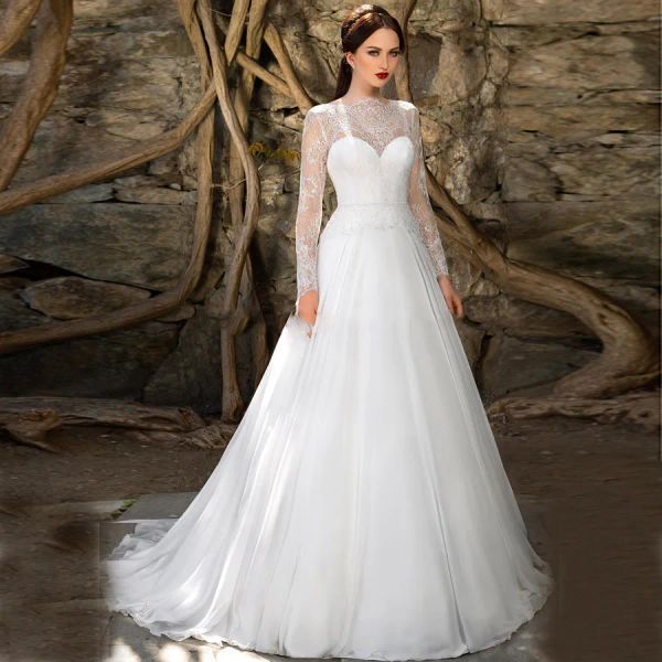 Vestidos 2024 Modest Lace Top Aline Chiffon Garden Vestidos de noiva Vestidos de noiva Custom Online Robe de Mariee Simples Plus Tamanho