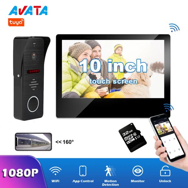 Дверные звонки 10 дюймов Wi -Fi Видео интеркомп -компонент дома Smart Life Trence Screen Video Door Thone System Wireless 1080p Видео дверь камера