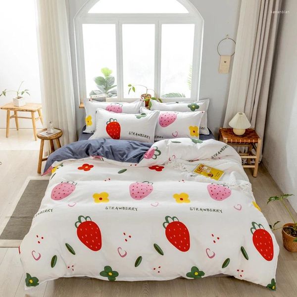 Conjuntos de cama Conjunto de cama de solteiro abaf lateral lençol lençol infantil camas de mangá de morango macio de morango