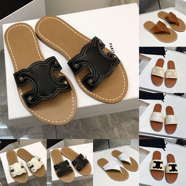 Designer Sandalen Hausschuhe Luxusleder Maultiere Flip Flops Schwarz weiß braune Low -Heels Damenrutschen Damen Stilvolle Sommer Beach Schuhe Ceeline Ceeline