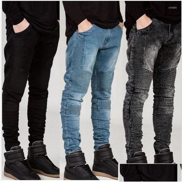 Jeans masculino masswear de rua rasgado motociclista homme moda moda slim fit preto branco azul moto calças de jeans de joggers homens magros cair dh2cc