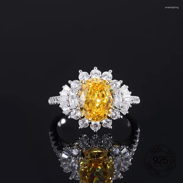 Anéis de cluster 925 jóias para mulheres de prata esterlina 8x10mm forma oval