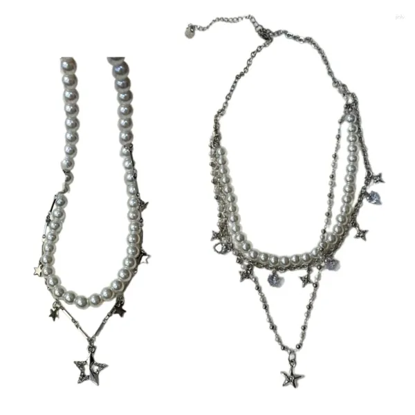 Collane a sospensione perle eleganti perle collo di perline cutanea stella zircone cranica ornamento