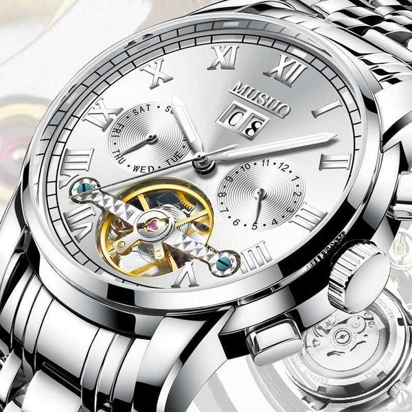 Assista suíço masculino relógio mecânico totalmente automático de rese à prova d'água, relógio luminoso relógio Tourbillon High-end relógio