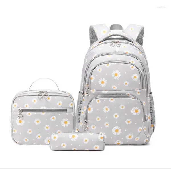 Schultaschen 3 PCs/Set Kinder -Rucksäcke -Tasche für Mädchen Schoolbags Teenage Lunchbox Child mit Bleistiftkoffer 2024 Schwarz