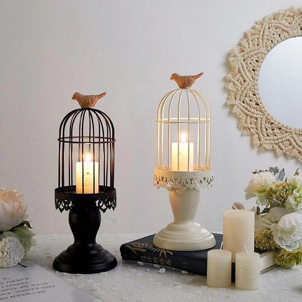 Kerzenhalter Retro Vogelkäfighalter Vintage Metall Candlestick Hochzeiten Mittelstücke für Tische Nordic Romantic Party Home Decor