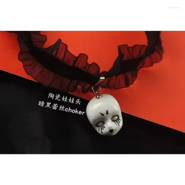 Anhänger Halsketten Schmuck China handbemalte Keramik Halskette Choker Dollar Vintage sexy Spitze mit Anhängern Gothic Girl Neck Accessorie