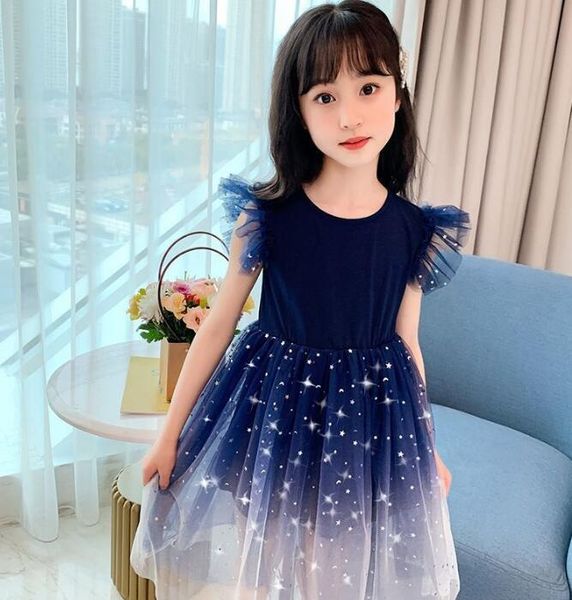 Neue Mädchen Spitzenkleider Sommerkleidung Mädchen Tüll Prinzessin Kleid Glitter Stars Kinder Kleidung Kinder ärmellose Tutu-Röcke für 2-6 Jahre