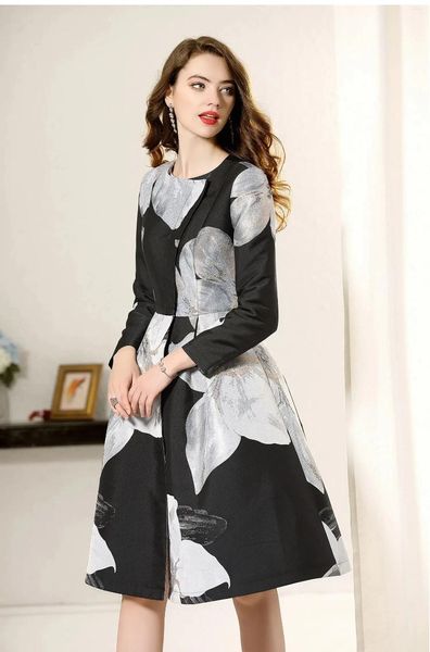 Jackets femininos 2024 Spring Autumn Jacquard Trench Casat for Women Coberto Button Floral Down Outwear Dobby Office Lady