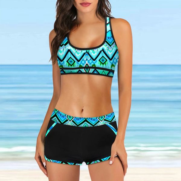 Bohemian Vintage Print Tankini Set для женщин Летняя молодежь Два пьеса бикини набор купальники летняя гавайская пляжная одежда 240322