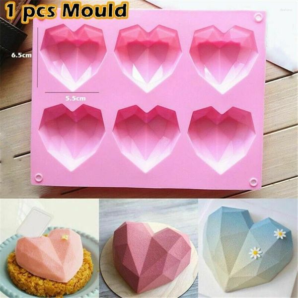 Stampi da forno 6 cavità diamante amore silicone muffa stampo a forma di cuore 3d a forma di stampo di cioccolato fondente decoro