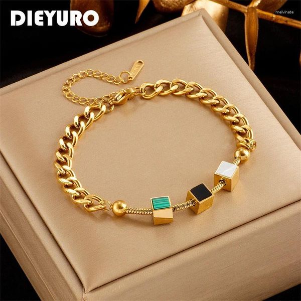 Link-Bänder Dieyuro 316L Edelstahl Square Cube Charme Armband für Frauen Trend Girl