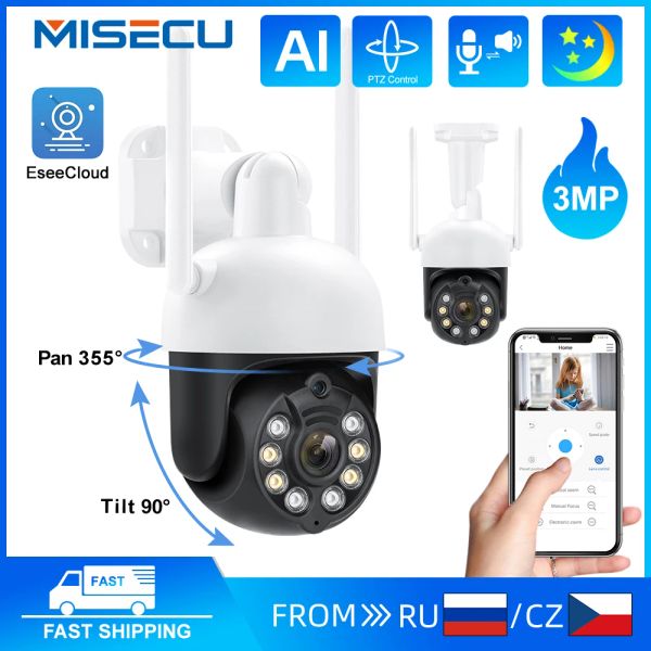 Telecamere MISECU 3MP PTZ Wifi IP Camera a velocità esterna Dome Tracciamento automatico telecamera wireless H.265 P2P Home Security CCTV Sorveglianza Camera di sorveglianza