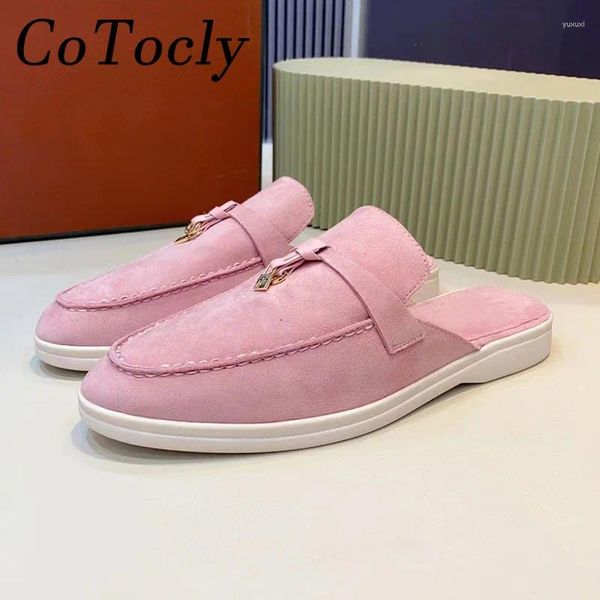 Slippers Autumn Women Women Cow Suede Street Style Slides Woman Round Toe Metal Pendant Shoes planos Sapatos unissex Casual Comfort Man