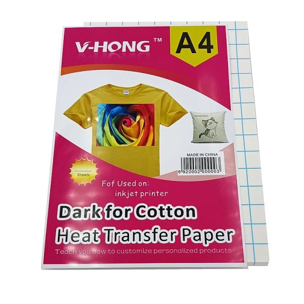 Papel a4 papel de cor escura Camiseta de algodão Diy transferência de calor Papel de transferência de 8,26x11,7 polegadas de tecido de sublimação térmica de vinil Ironon