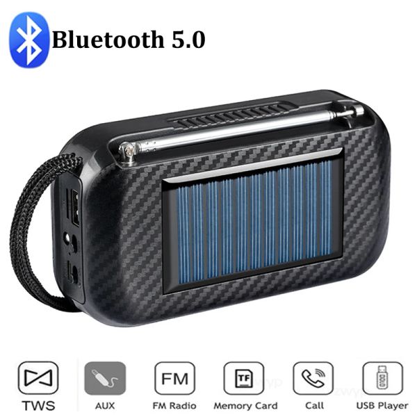 Радио -портативное солнечное радио FM Radios Приемник Outdoor TWS Bluetooth Stereo Dinger TF/USB/AUX MP3 -плеер со светодиодной лампой/микрофоном для старейшины