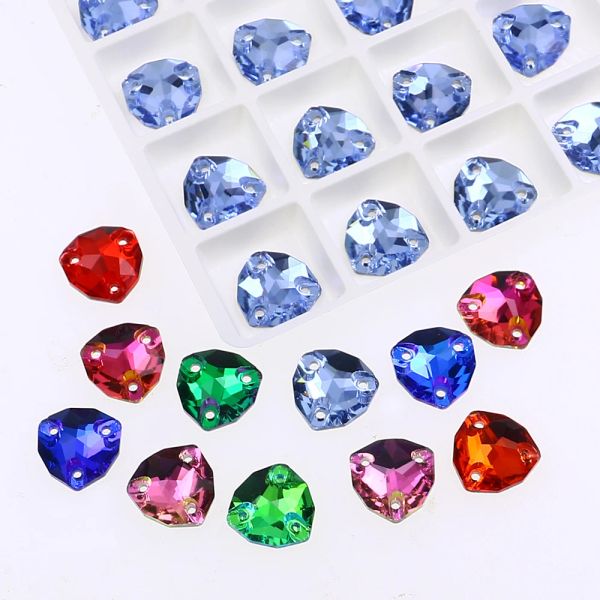 28pcs Triângulo gordo cristal toda a cor costurar em pedras de vidro de vidro de costura strass para sapatos de vestido