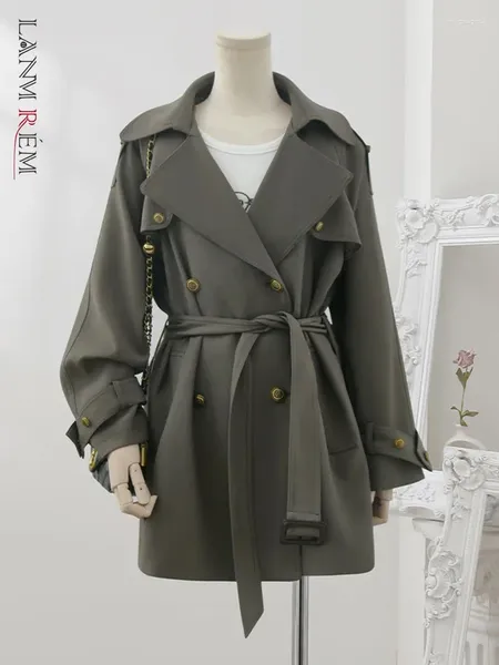 Trench feminino Coats Lanmrem estilo coreano cinza curto quebra -vento de cinto de lapela coletou cintura casaco de peito duplo 2024 mola 32c632