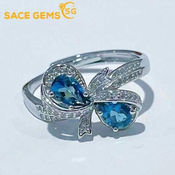 Rings de cluster Sace Gems Trendência 925 Prata esterlina cru 4 6mm Natual London Blue Topaz