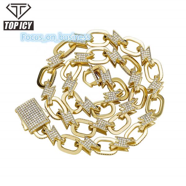 Luxusarmband Mode heiß verkauft 12 mm 18 Zoll 22 Zoll Hip Hop Gold Silber Kette Gold Plated Halskette Blitz Halskette