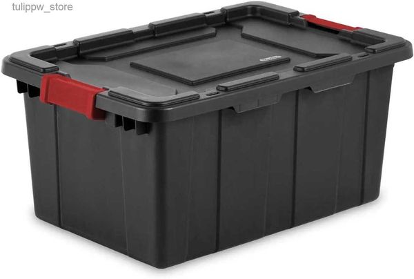 Tespole per rifiuti 15 gal tote industriale impilabile cestino con un contenitore in plastica di coperchio con chiusura pesante base nera L46