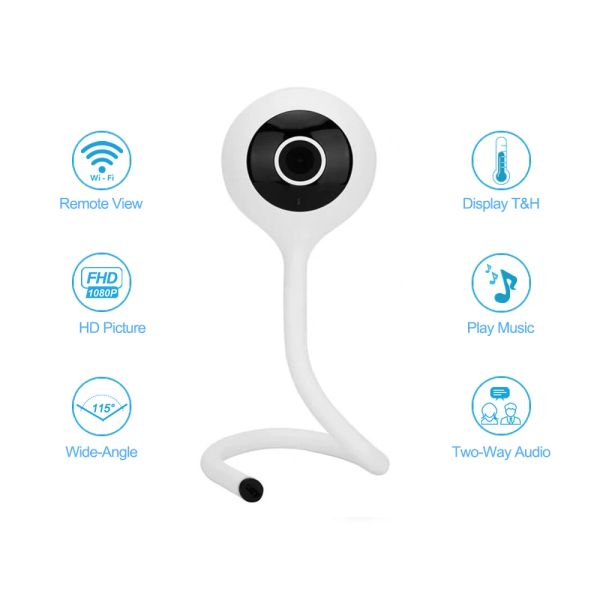 Telecamere Wouwon Baby Monitor Display Temperatura Play Lullaby CloudEdge App 1080p Mini Ip Wifi IP Telection CCTV Camera da bambino CCTV