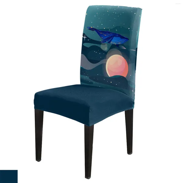 Sandalye, yıldızlı gökyüzü gece balina ay yemek kapağı 4/6/8pcs spandeks elastik slipcover kasa için düğün ev odası için