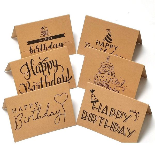 Note all'ingrosso Happy Birthday ASTORMATO ALL'OCN Cards in 6 design unici per Kraft Paper 4x6 Dropse Delivery Office Business Ind Dhlhu