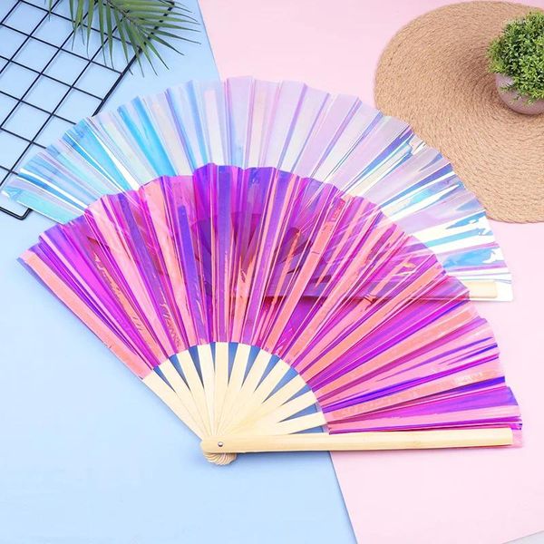 Figurine decorative Fan Bamboo Bone Pvc Blank Pieging in stile cinese Dance Laser Colore Taichi Morning Esercizio fai da -te artigianato