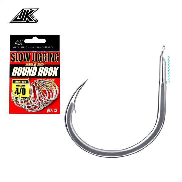 JK SJRH Langsame Jigging Round Light Fishing Hooks Sea Carbon Flat Lure Fishhook 1/0 2/0 3/0 4/0 Anzois Thunfisch Jigs Haken Hamecon Tools 240328